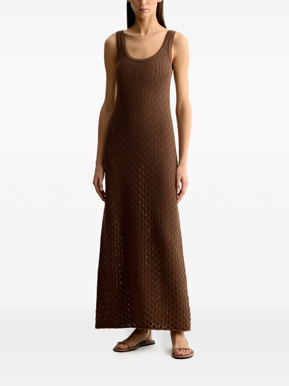 12 STOREEZ Opengebreide maxi-jurk - Bruin