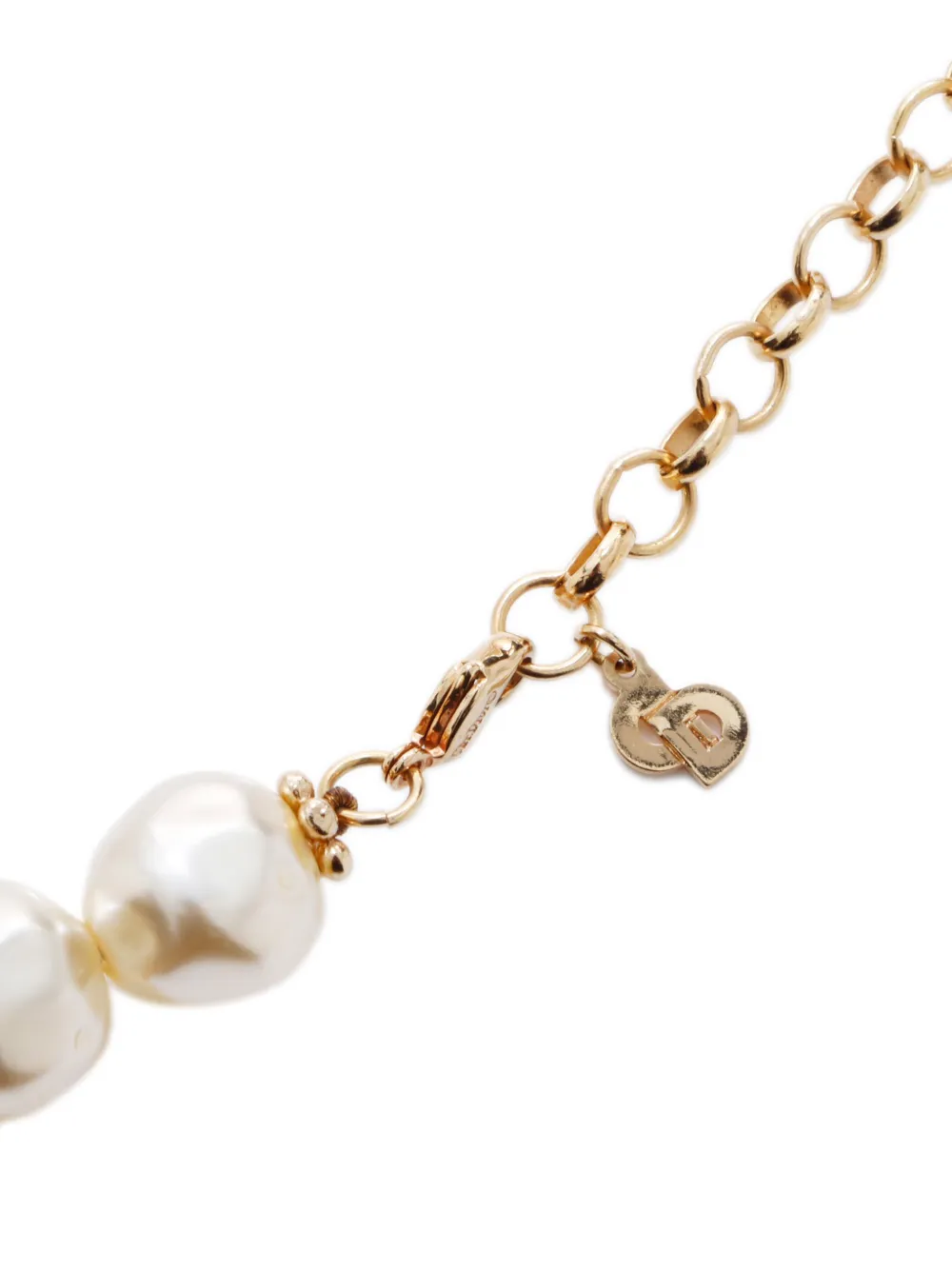 Pre-owned Dior Faux-pearl Chain Necklace In Gold