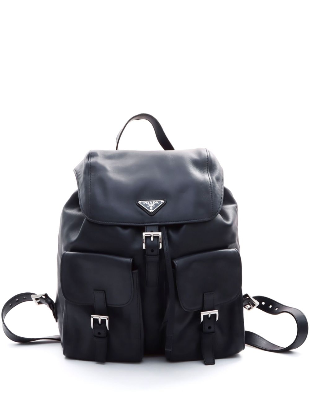 Pre-owned Prada Triangle Logo Leather Backpack In Blue