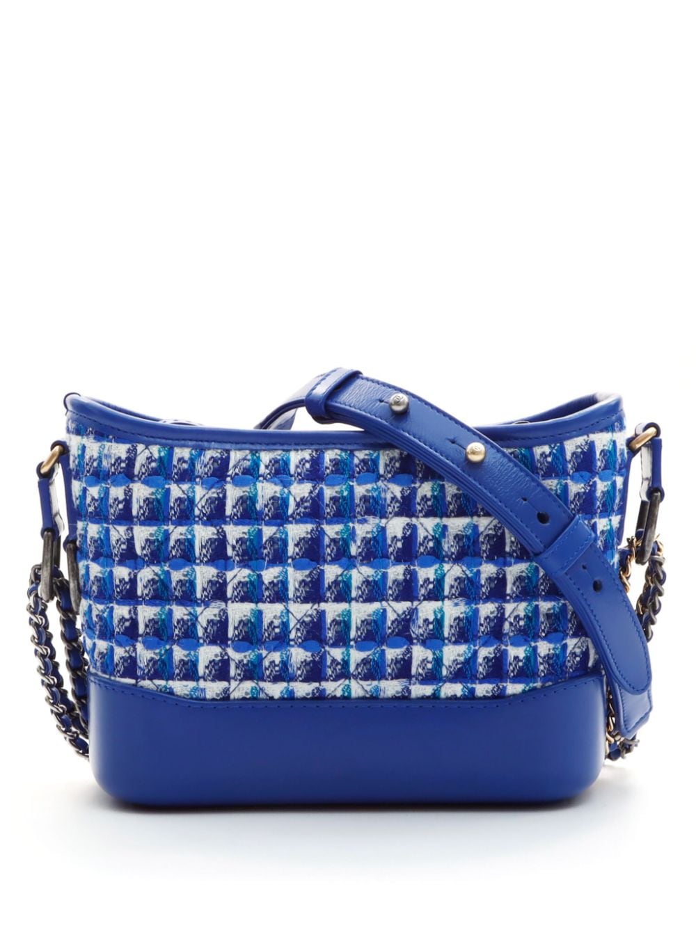 Pre-owned Chanel 2018-2019 Gabrielle Tweed Shoulder Bag In Blue