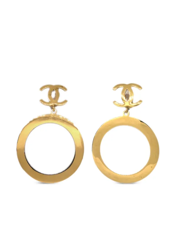 CHANEL Pre-Owned 1990-2000 CC Dangle Hoop clip-on Earrings