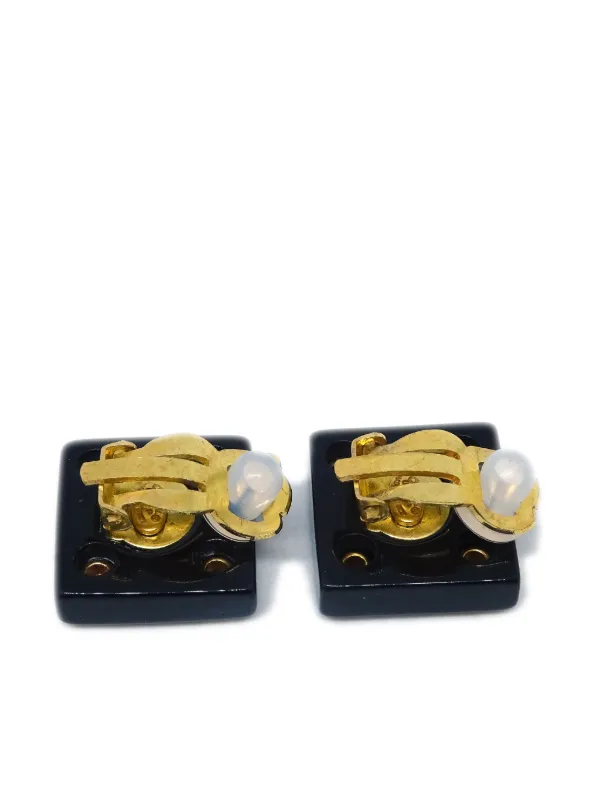 CHANEL Pre-Owned 2001 CC Square clip-on Earrings | Black  display picture 3