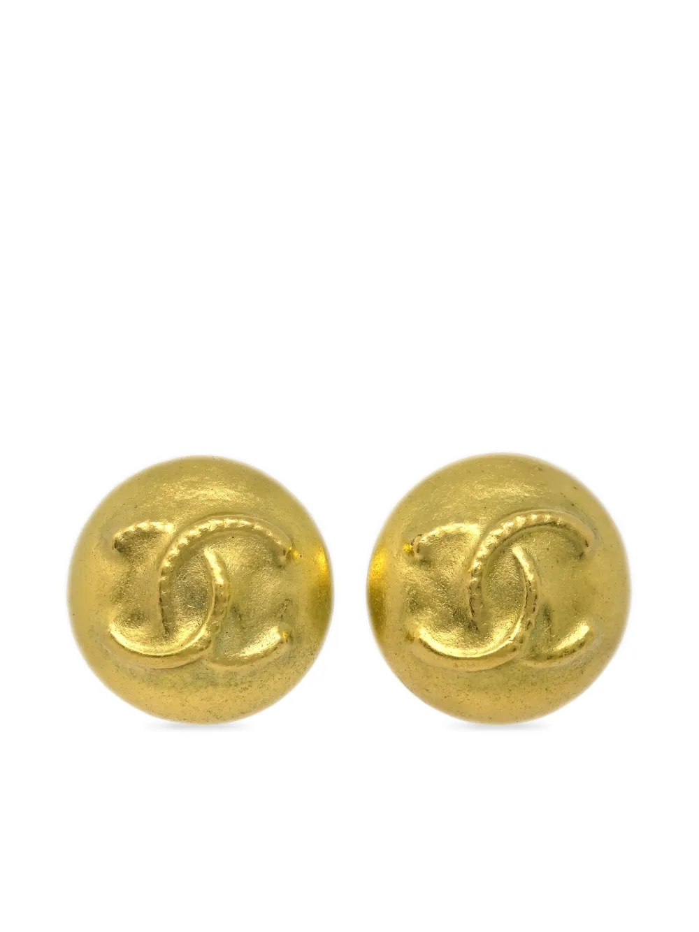 Pre-owned Chanel 1995 Cc Button Clip-on Earrings In Gold