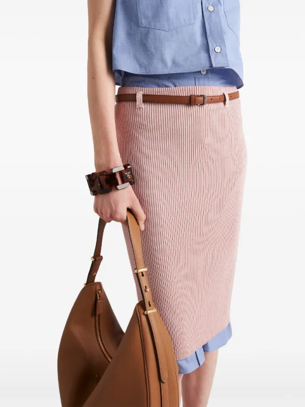 スカート [PRADA] RIBBED MIDI SKIRT Slate Gray Pleated rush stitch skirt with belt | PRADA