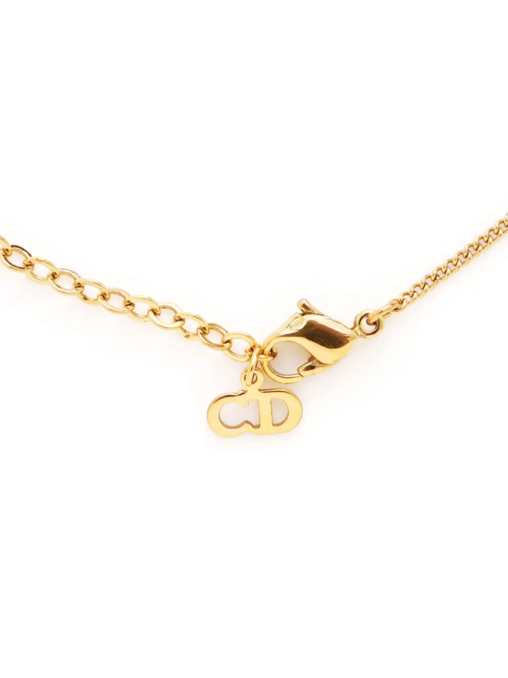 Pre-owned Dior Cd Rhinestone Logo-pendant Necklace In Gold