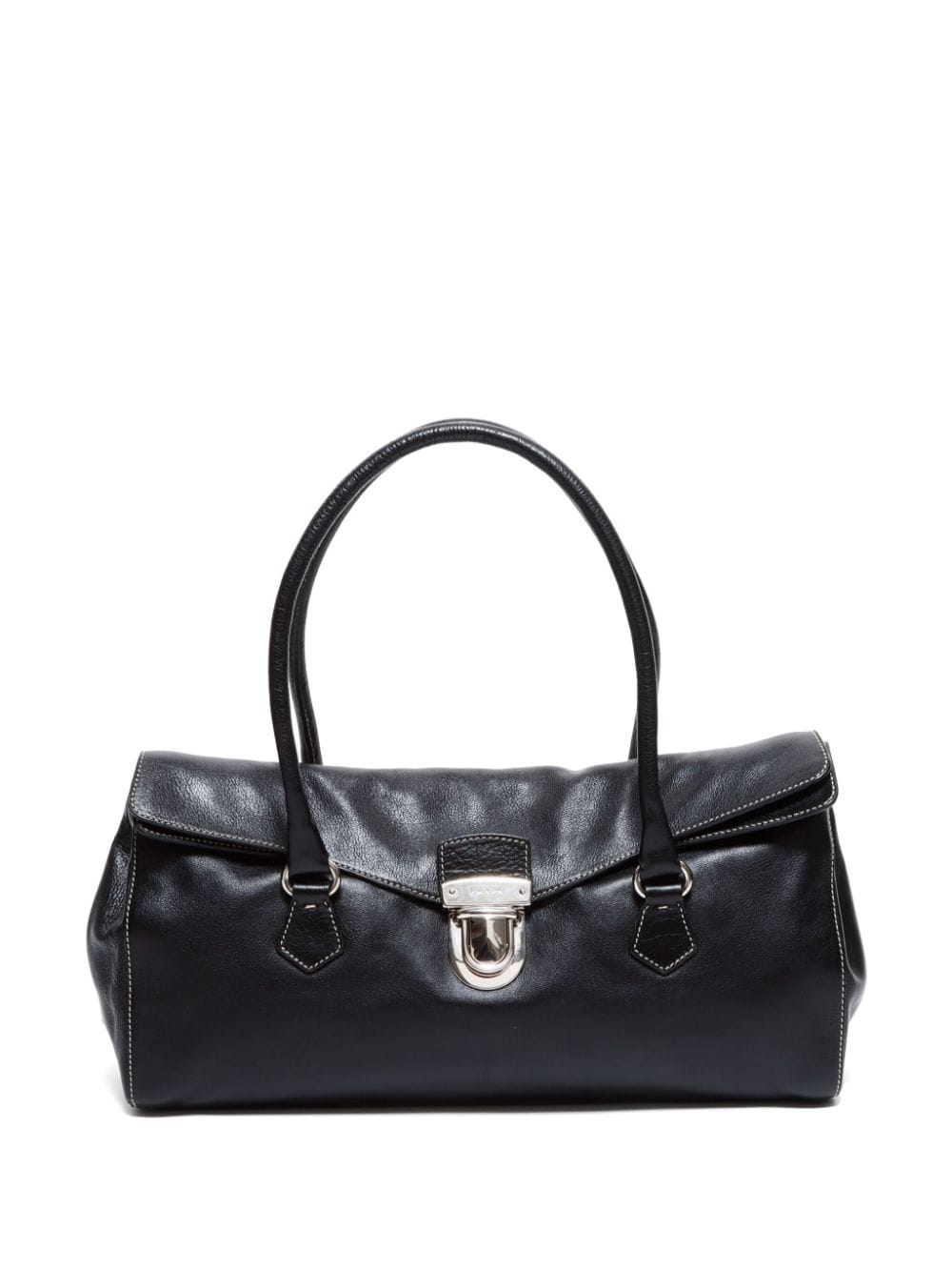 Pre-owned Prada Push-lock Leather Shoulder Bag In Black