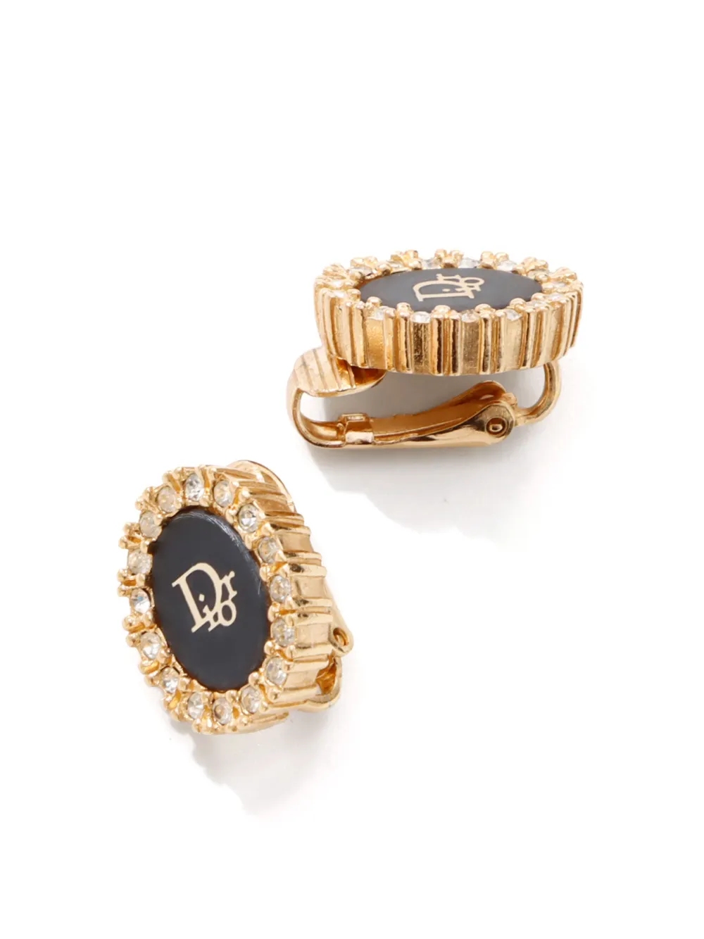 Pre-owned Dior Logo-lettering Clip-on Earrings In Gold