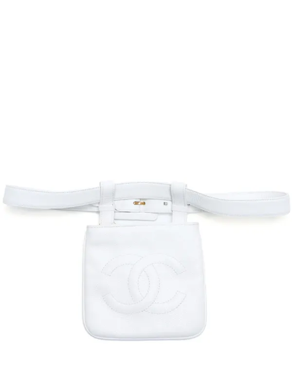 CHANEL Pre-Owned 1985-1993 CC Leather Belt Bag White