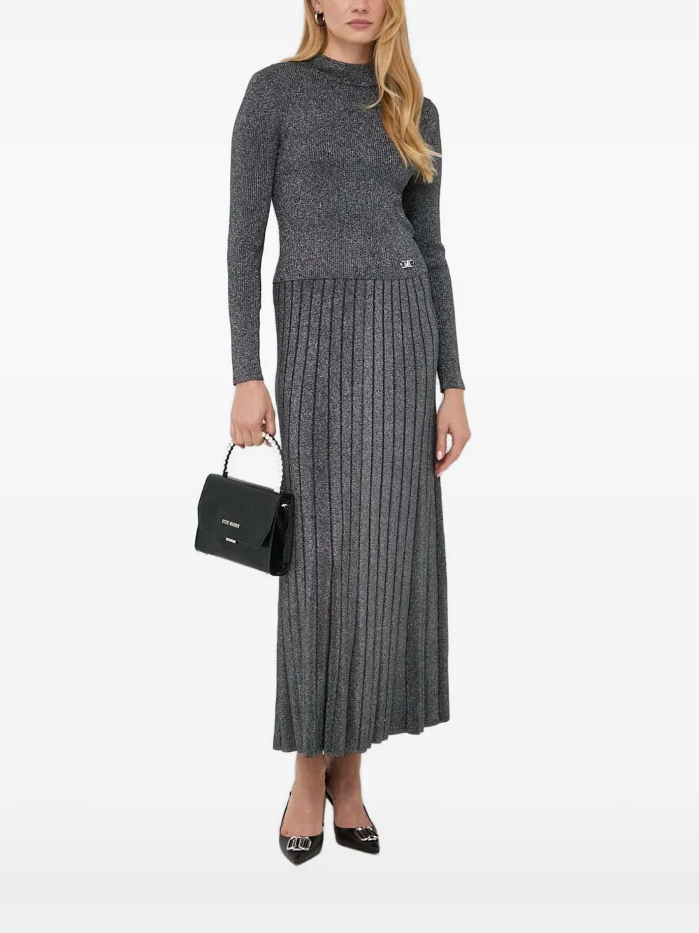 Michael Kors metallic ribbed-knit cropped sweater Grijs