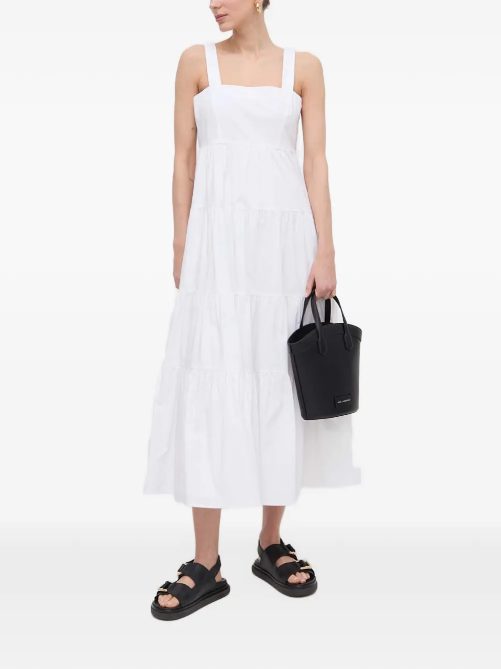 Michael Kors stretch cotton poplin tiered midi dress Wit