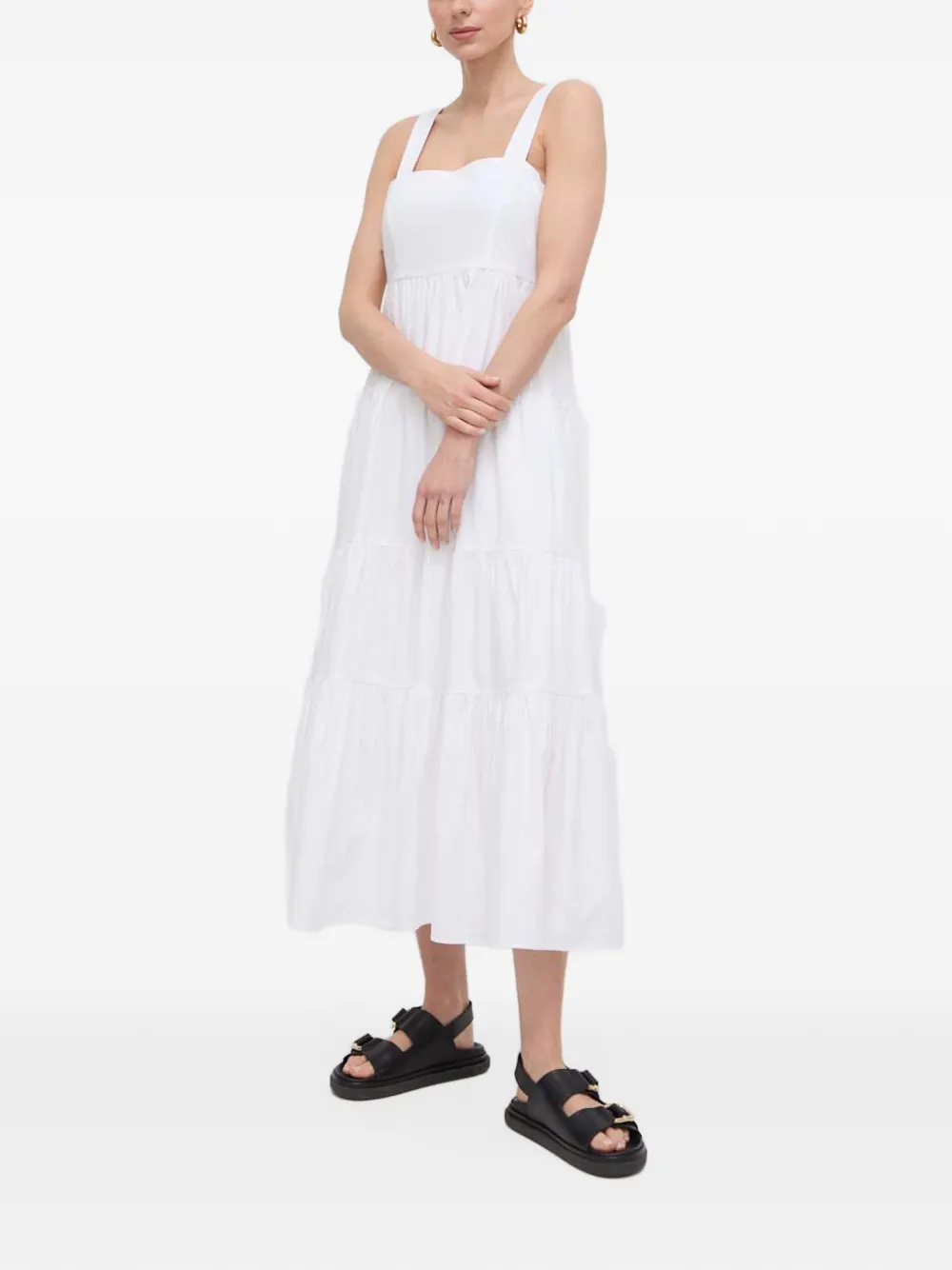 Michael Kors stretch cotton poplin tiered midi dress Wit
