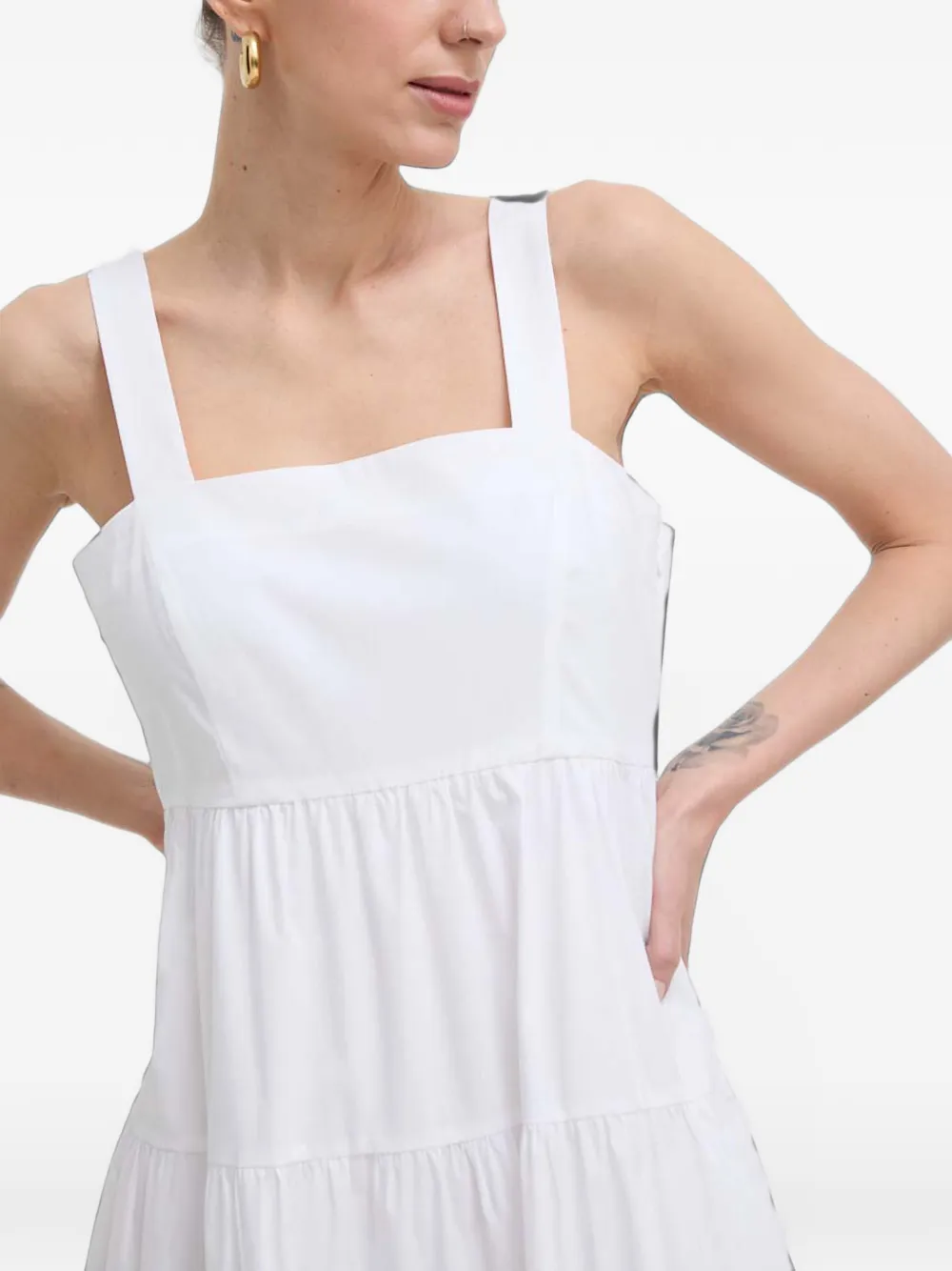 Michael Kors stretch cotton poplin tiered midi dress Wit