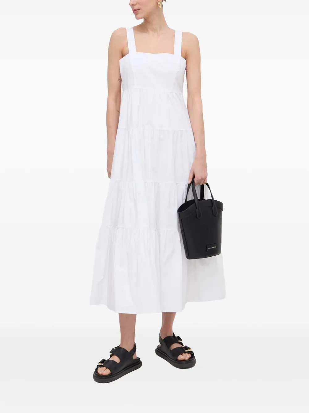 Michael Kors stretch cotton poplin tiered midi dress Wit