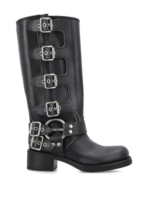 Bottes en cuir à boucle - Miu Miu - Modalova