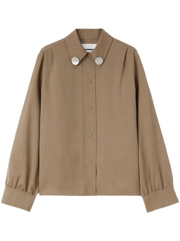 Jil Sander jewel-clip Wool Shirt | Brown | FARFETCH
