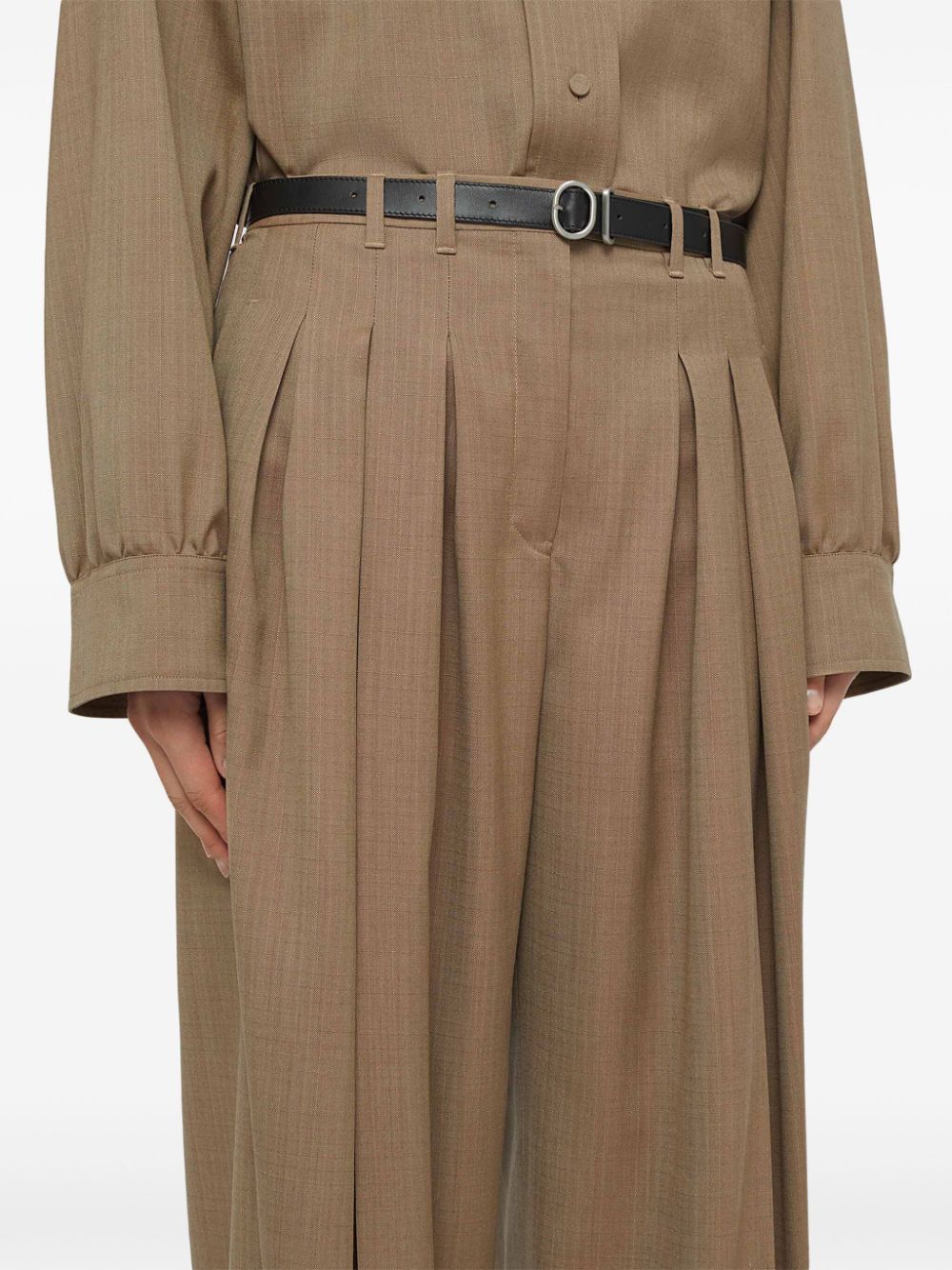 Shop Jil Sander Belted Wool Palazzo Pants In Brown