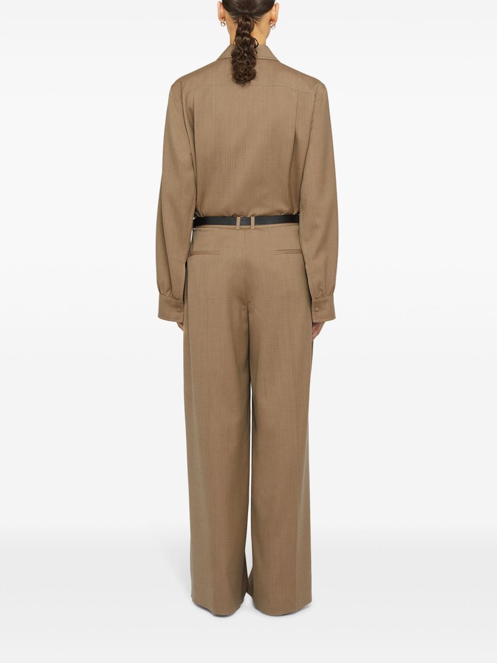 Shop Jil Sander Belted Wool Palazzo Pants In Brown