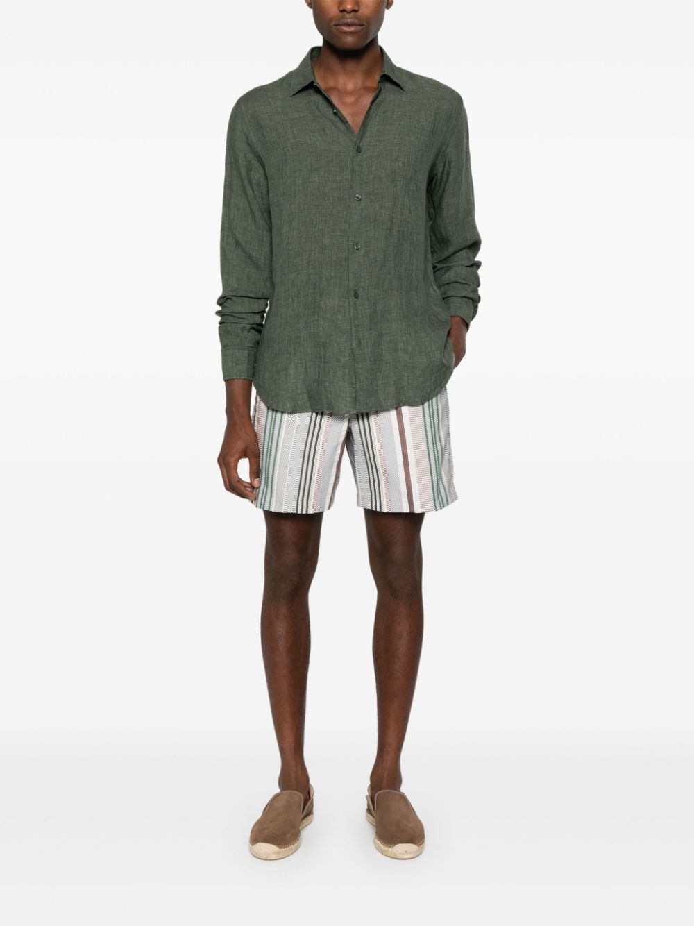 Orlebar Brown long-sleeve linen shirt - Groen