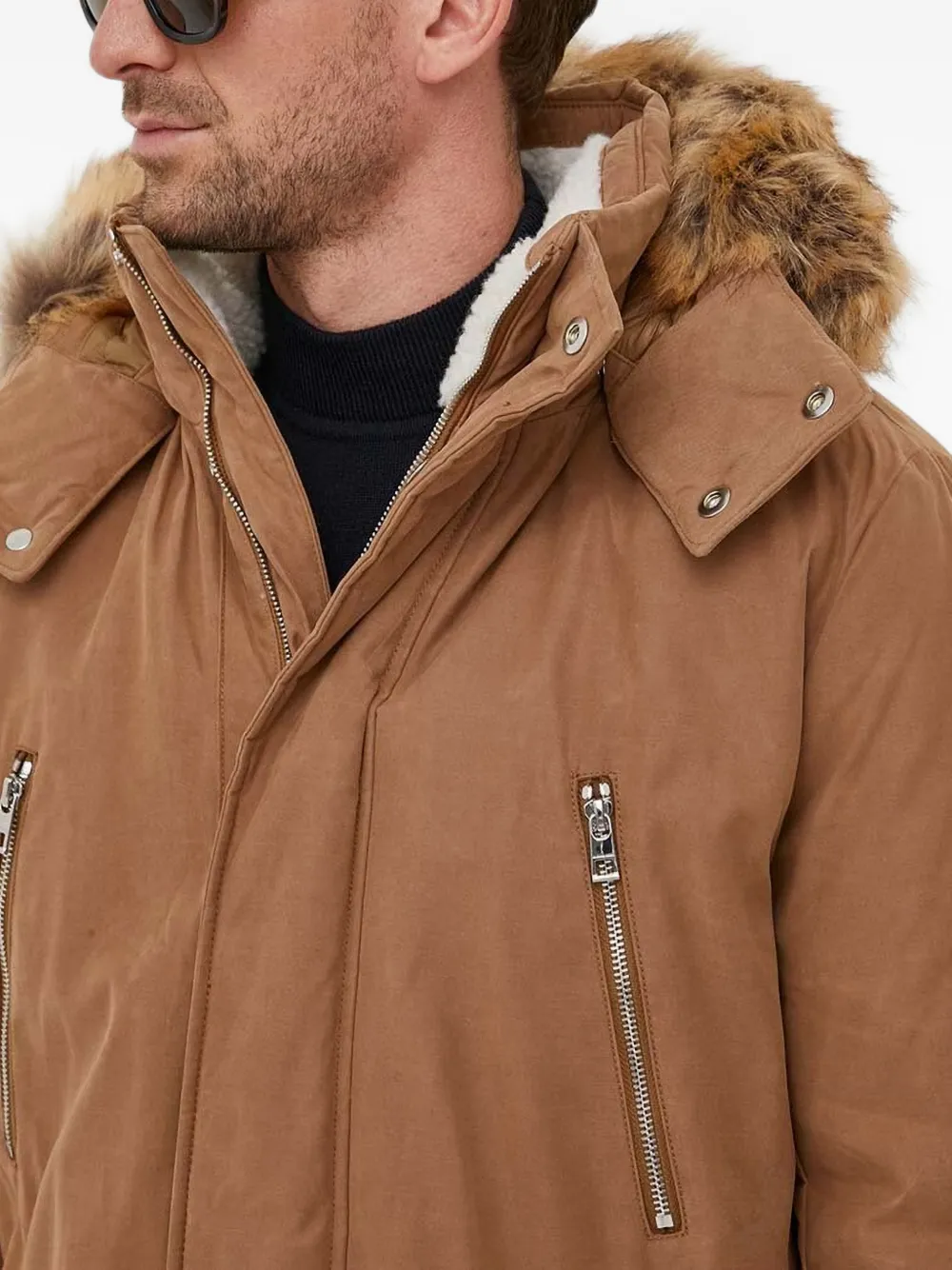 Michael Kors Geweven parka met afwerking van imitatiebont Bruin