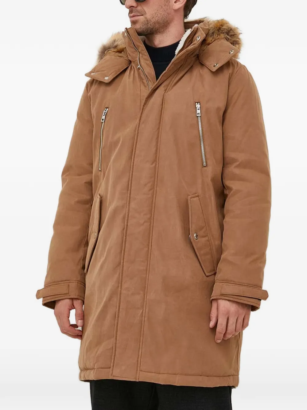 Michael Kors faux-fur-trim woven parka - Braun