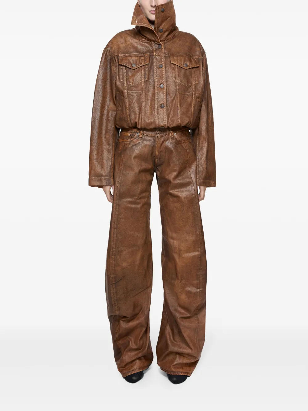 Acne Studios Denim jack met geverfde stof - Bruin