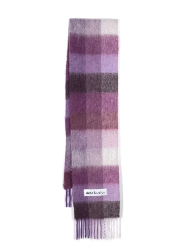 Acne Studios logo-patch Checked Scarf Purple FARFETCH IN
