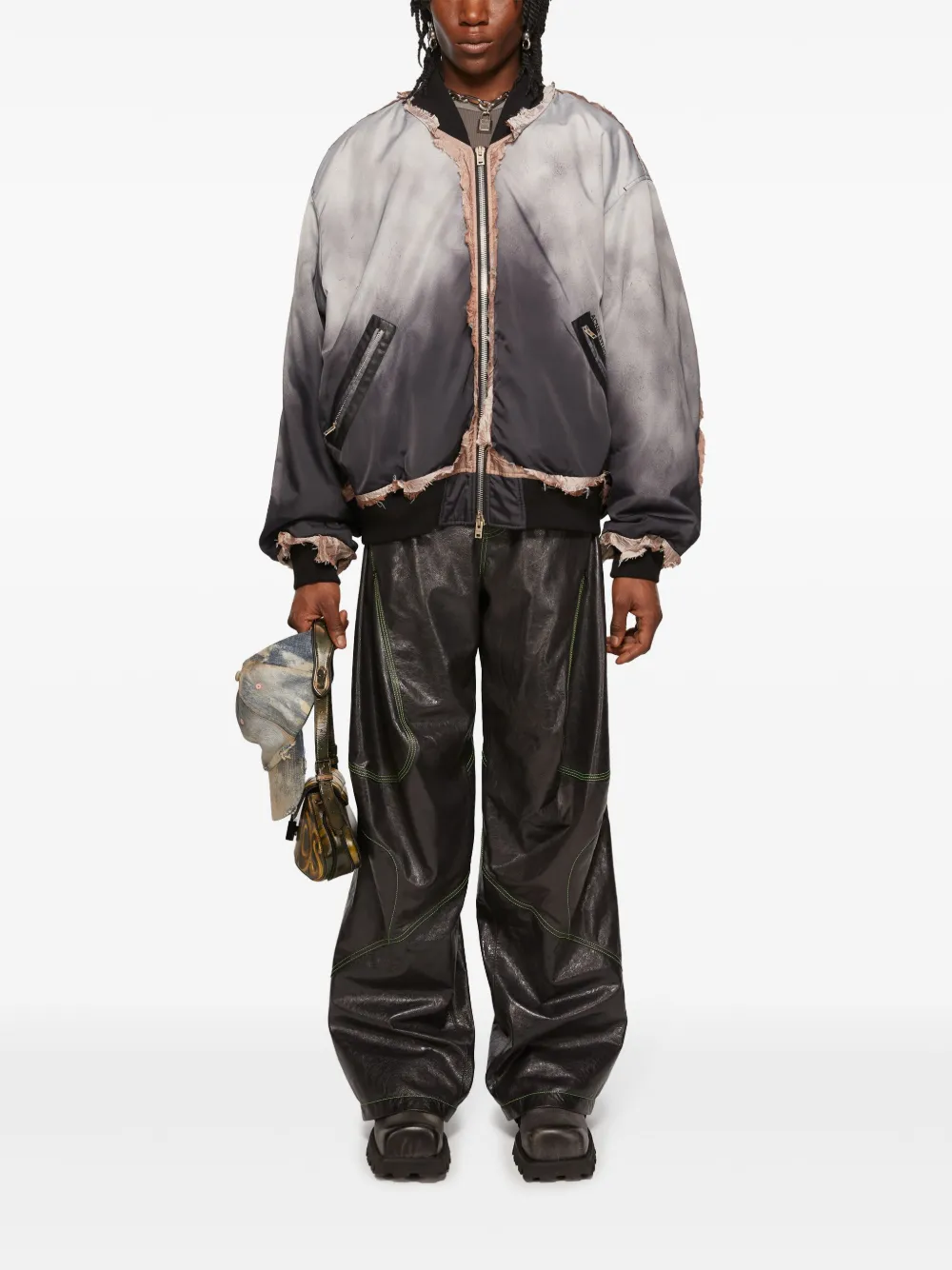 Acne Studios Leren broek met geborduurd logo - Grijs