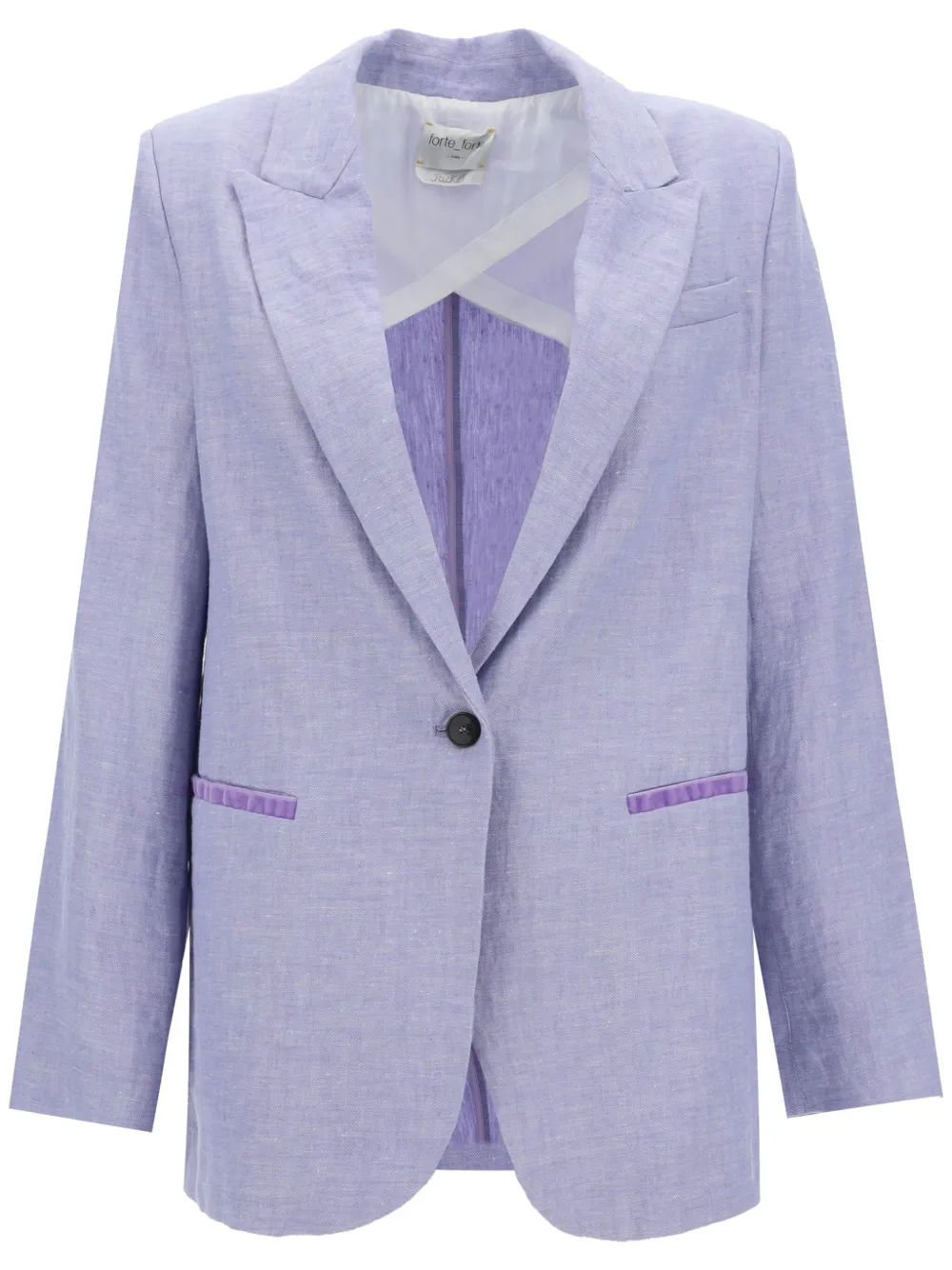 Forte Linnen blazer met enkele rij knopen Paars