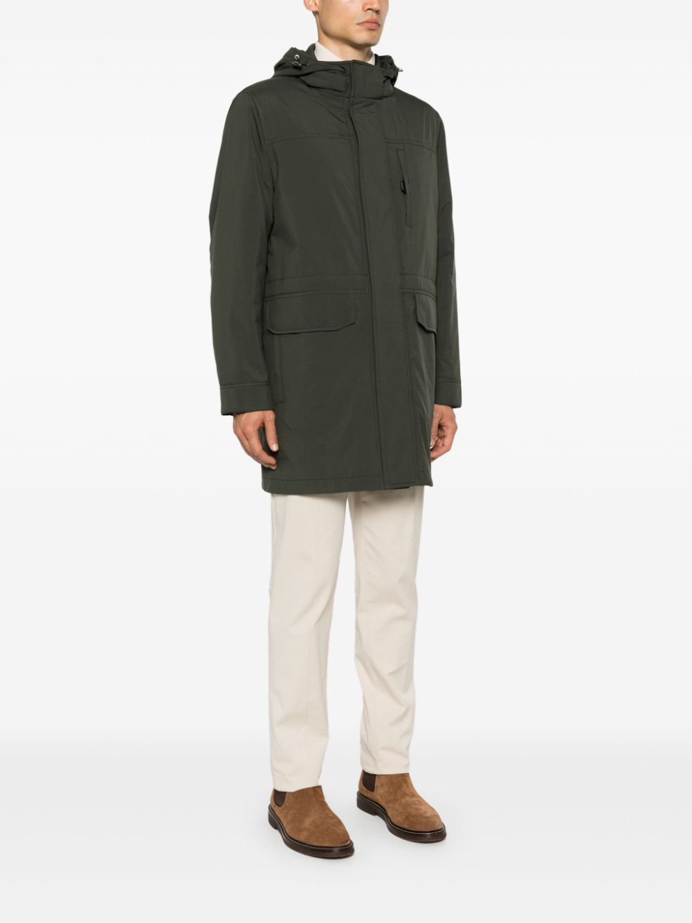 Shop Brioni Hooded Drawstring Coat In Green