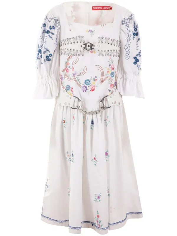 Chopova Lowena floral-embroidery Cotton Dress | White | FARFETCH