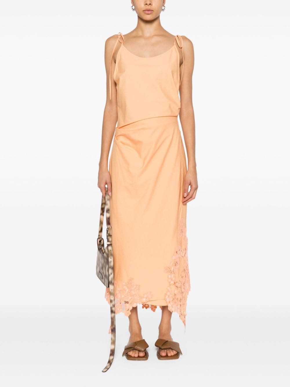 Acne Studios Popeline midi-jurk met bloemenkant Oranje