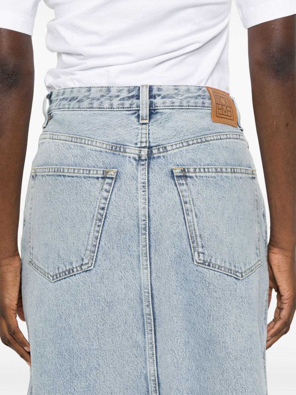 Shop Totême Organic Cotton Denim Midi Skirt In Blue