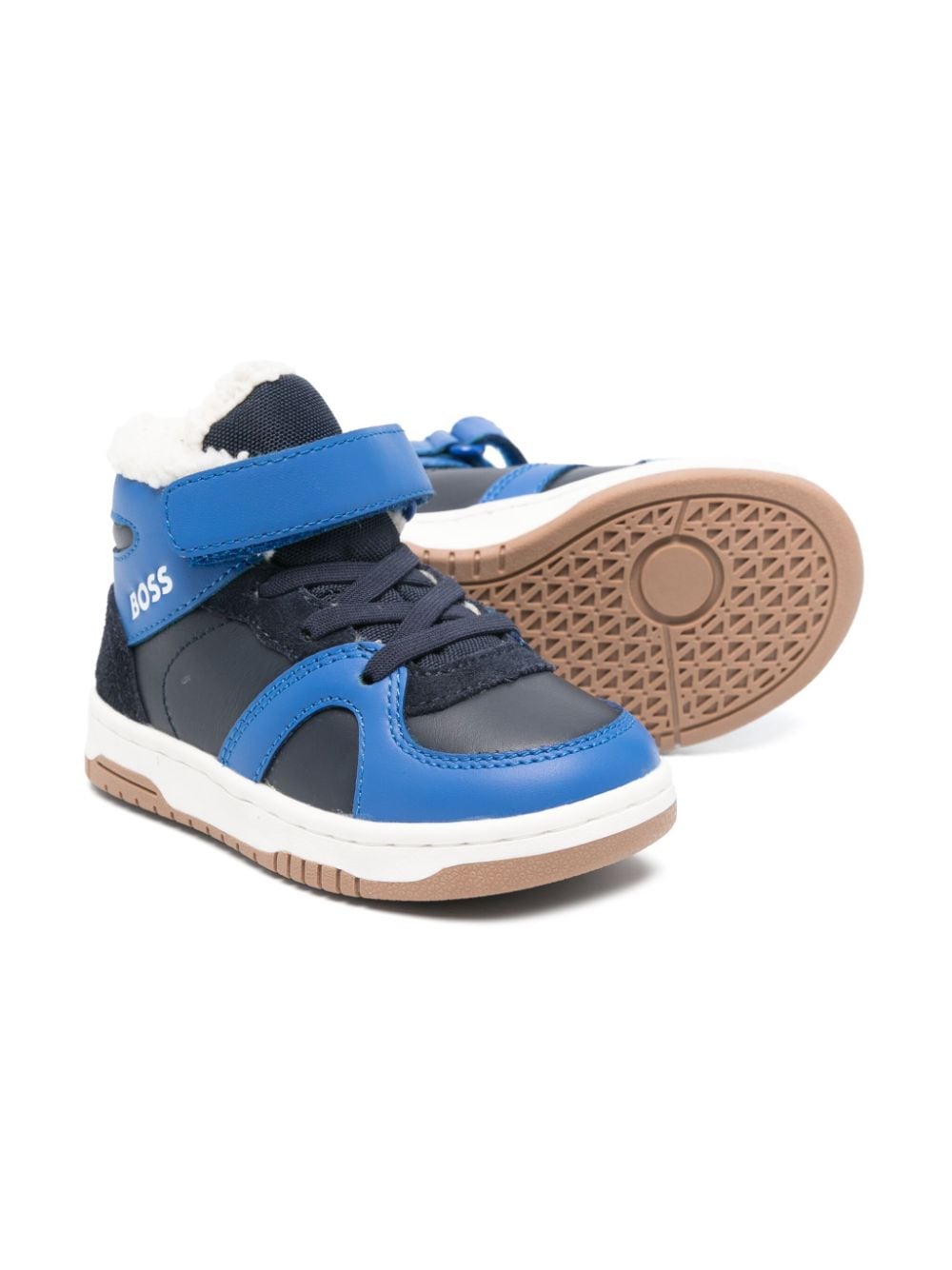 BOSS Kidswear faux-shearling trim sneakers - Blauw