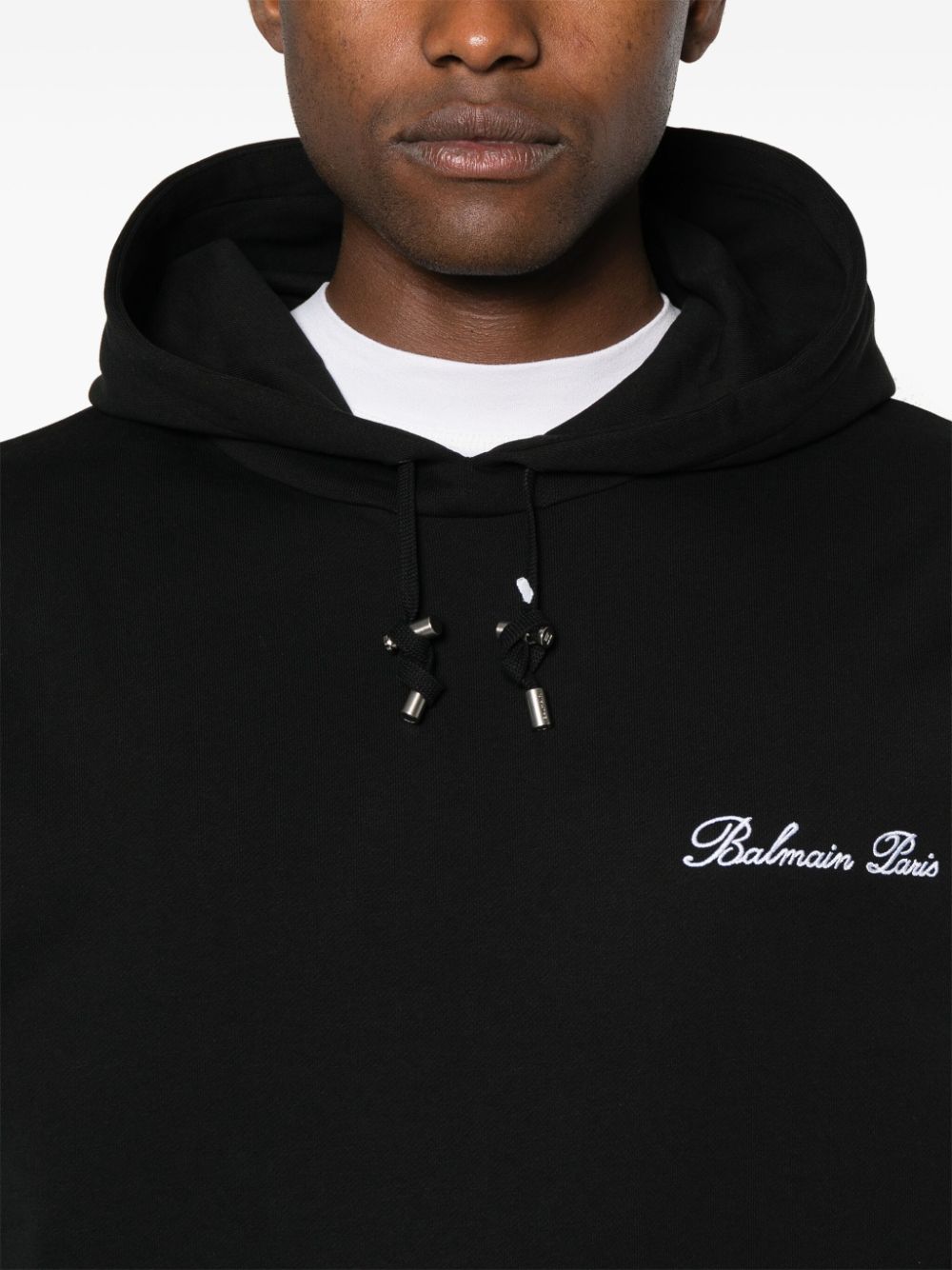 Shop Balmain Signature Cotton Hoodie In Black