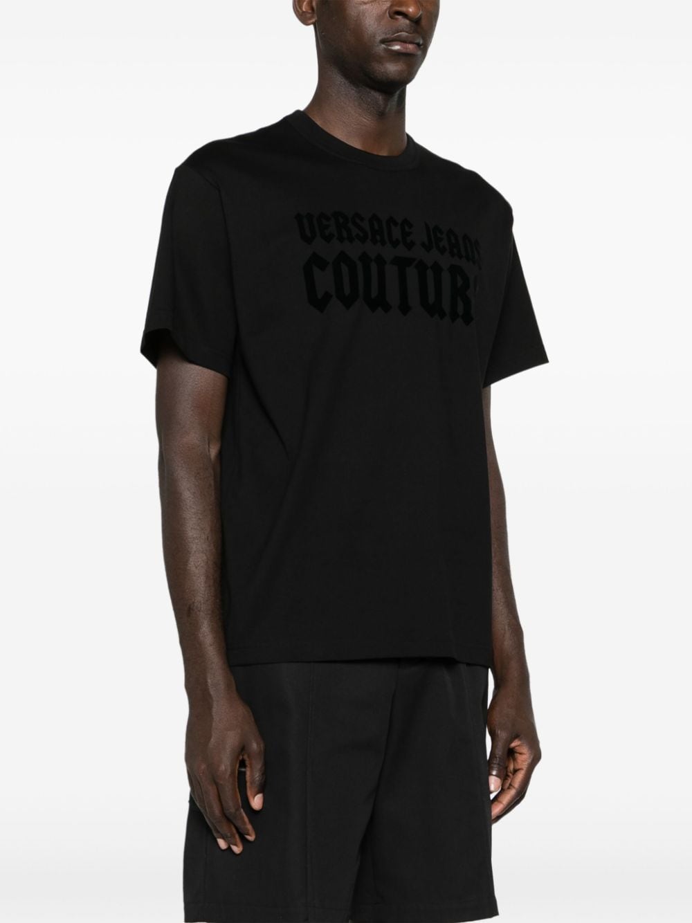 Shop Versace Jeans Couture Flocked-logo Cotton T-shirt In Black