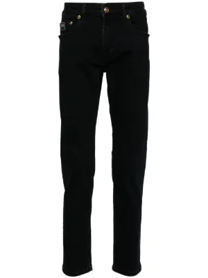 Logo Embroidered Jeans Black | VERSACE US