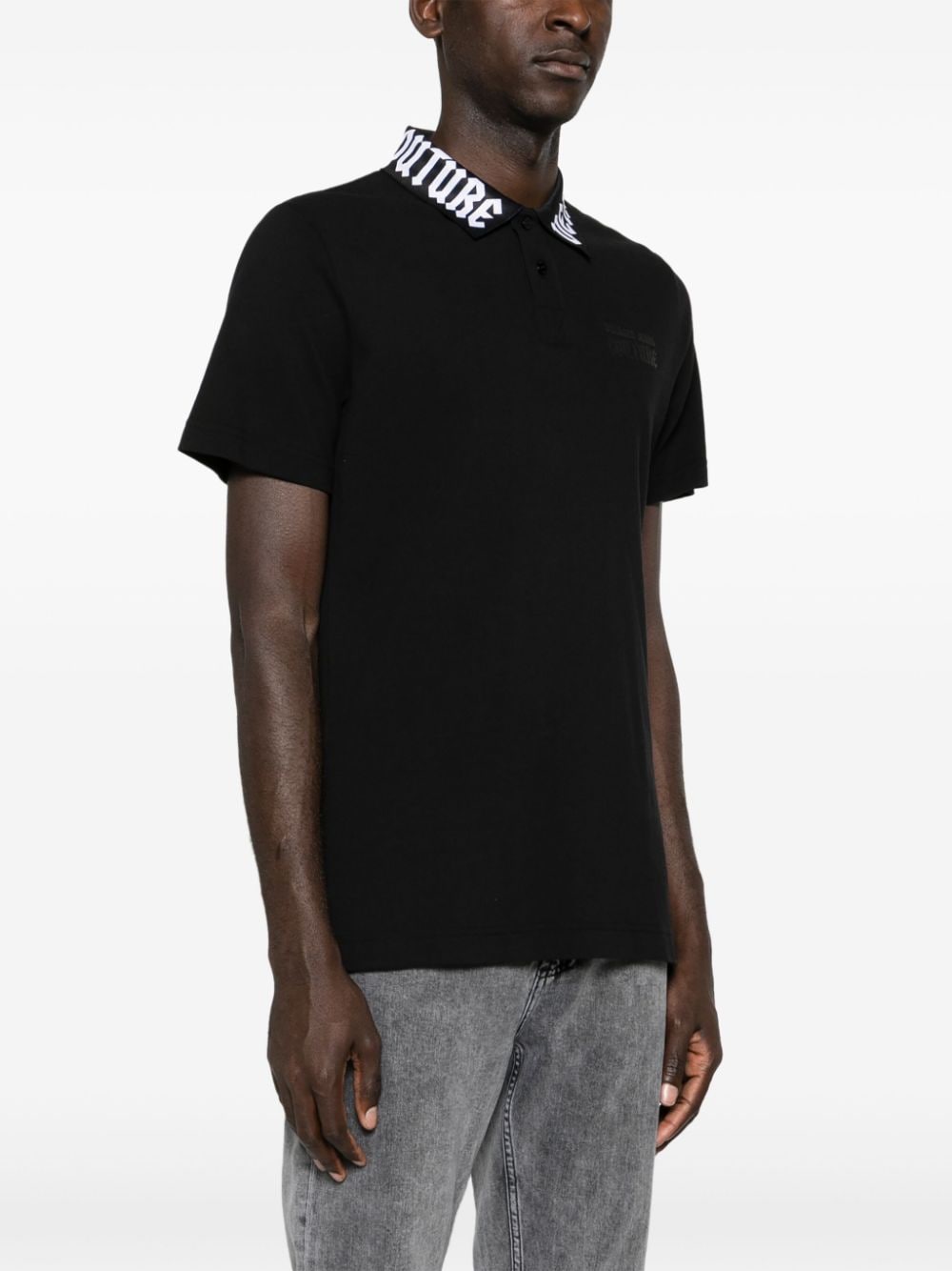 Shop Versace Jeans Couture Logo-collar Piqué Polo Shirt In Black