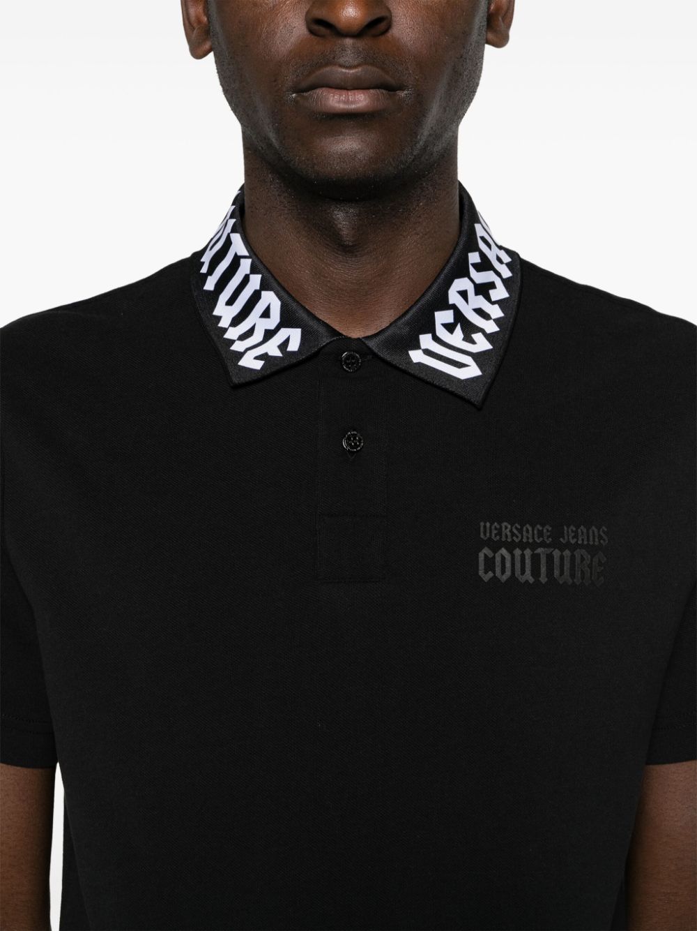 Shop Versace Jeans Couture Logo-collar Piqué Polo Shirt In Black