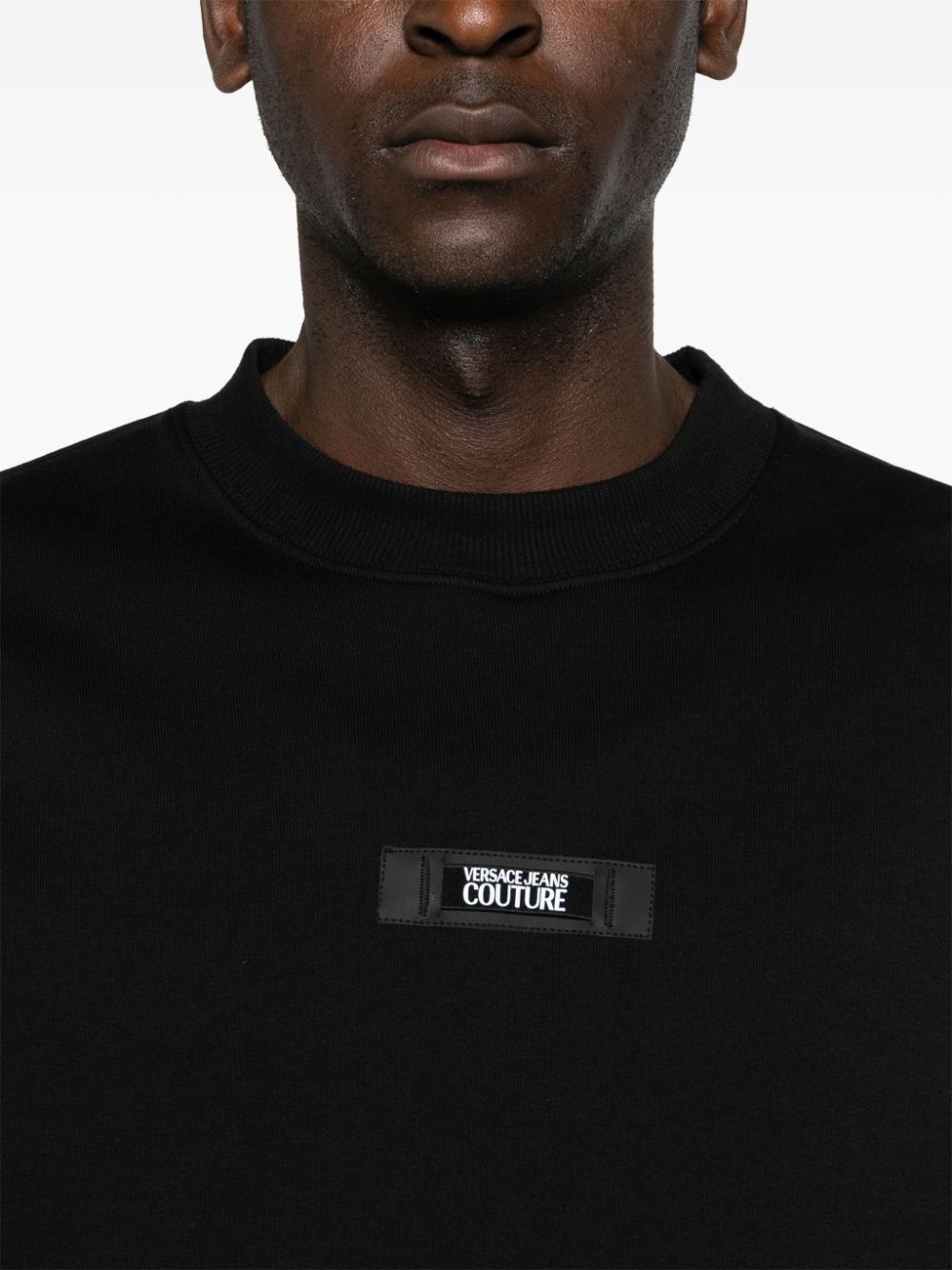 Shop Versace Jeans Couture Logo-patch Cotton Sweatshirt In Black