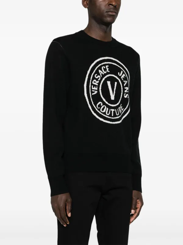 Versace Jeans Couture V Emblem Wool Jumper Men Wool S Black