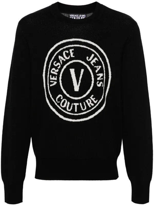 Versace Jeans Couture Wollen Trui Met Embleem Zwart FARFETCH NL