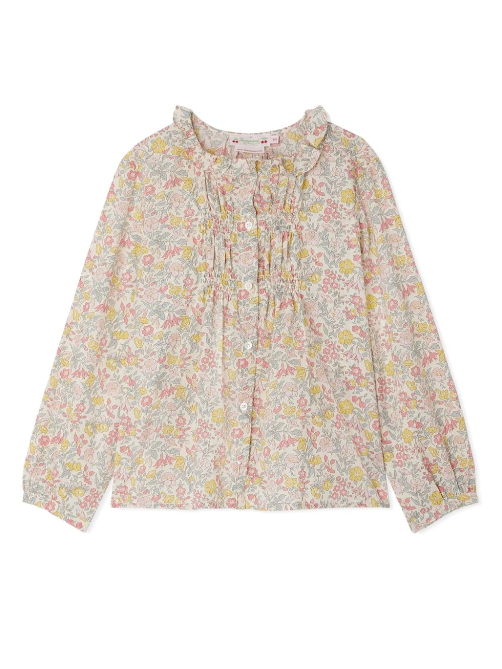 Bonpoint Kids' Floral-print Ruffle-detail Blouse In White