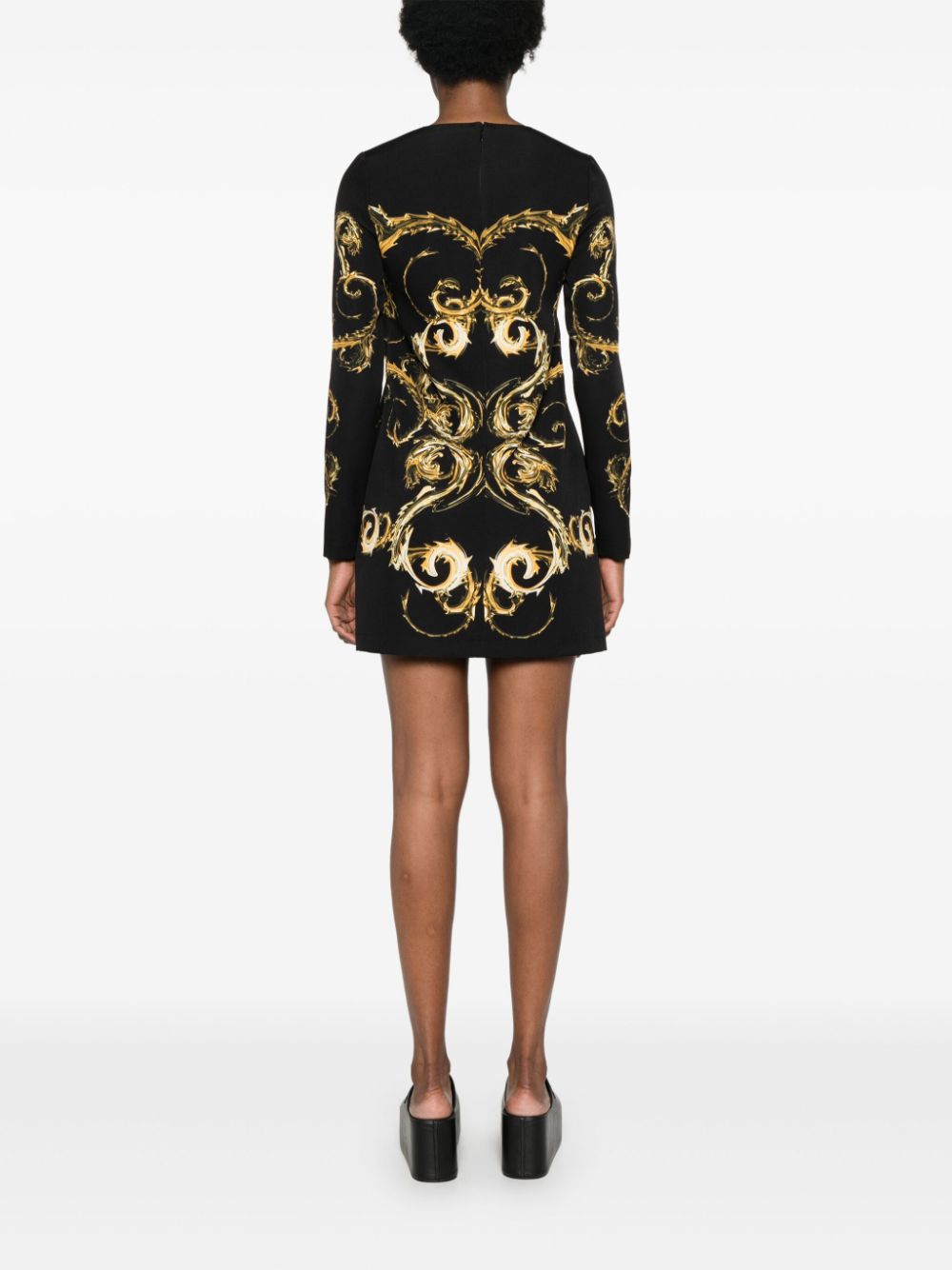 Shop Versace Jeans Couture Chromo Couture-print Mini Dress In Black