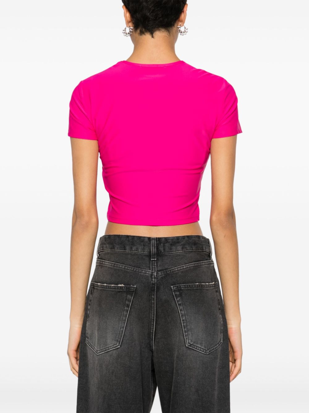 Shop Versace Jeans Couture Logo-print Cropped T-shirt In Pink