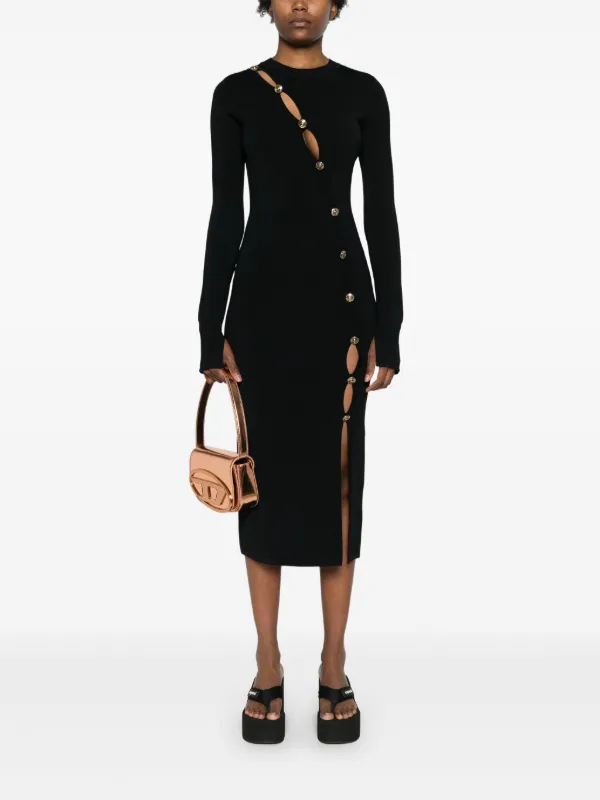 Versace Jeans Couture Women's Rib Knit Cutout Long Sleeve Dress - Black - Size XS Versace Jeans Couture Women's Rib Knit Cutout Long Sleeve Dress - Black - Size XS