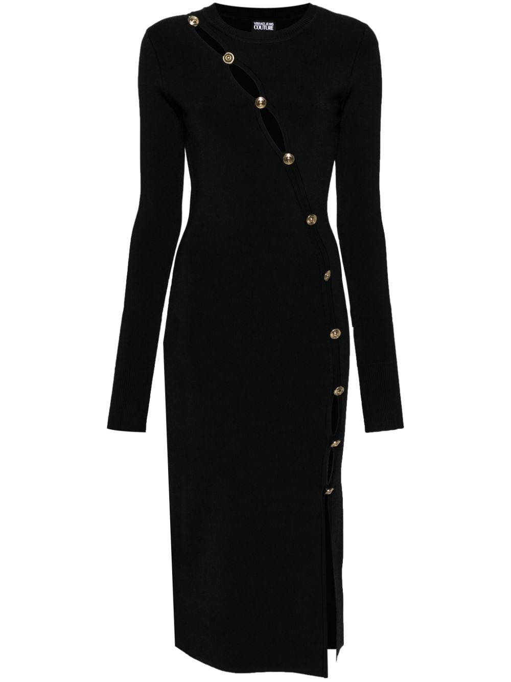 Shop Versace Jeans Couture Decorative-buttons Knitted Midi Dress In Black