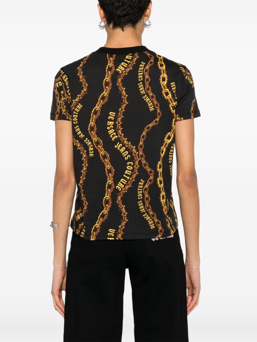 Shop Versace Jeans Couture Chain Couture Cotton T-shirt In Black