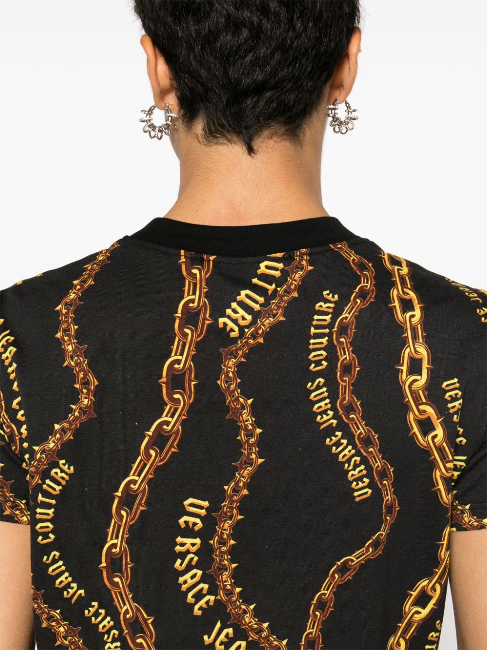 Shop Versace Jeans Couture Chain Couture Cotton T-shirt In Black