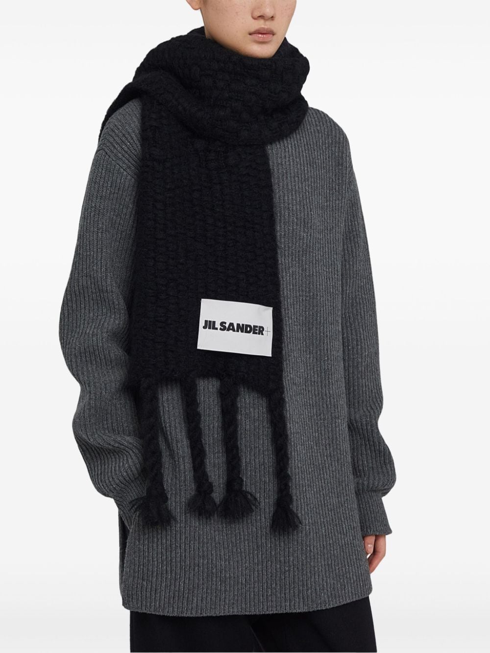 Shop Jil Sander Fringed Brushed Scarf In Black