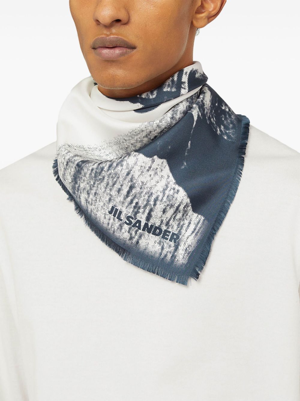 Shop Jil Sander Printed Silk Foulard In Blue